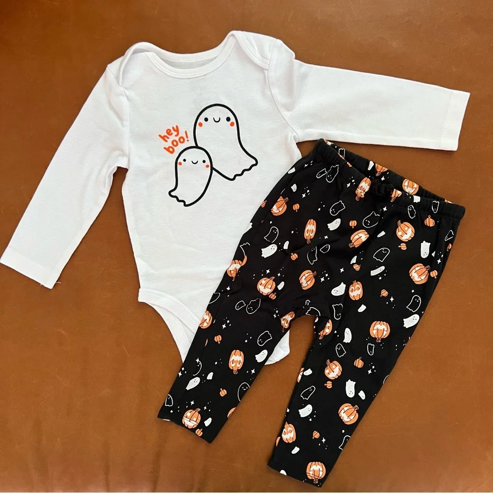 JUMPING BEANS Halloween Ghost and Pumpkin 2pc Set, 12mo